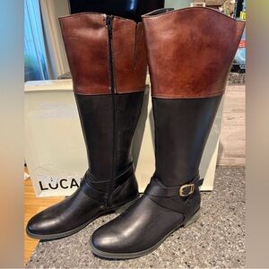 Women's Two-Tone leather Riding Boots - Brown & Black
